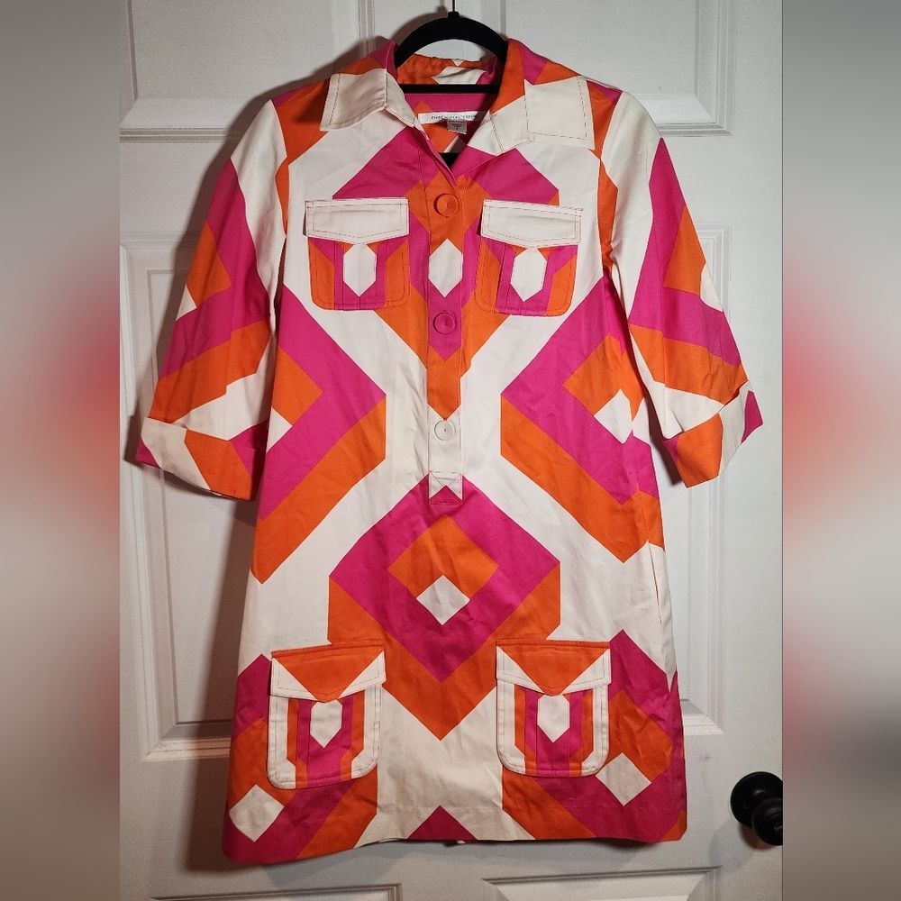 Diane von Furstenberg Retro Mod Go-Go 60s Style Shirt Dress Womens 6 Geometric